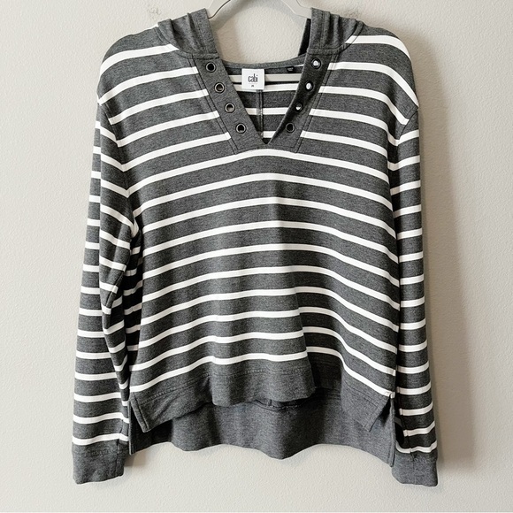 CAbi #5324 Bonita Windward Hoodie Sweatshirt Gray Rugby Stripe Size Medium - Picture 1 of 11